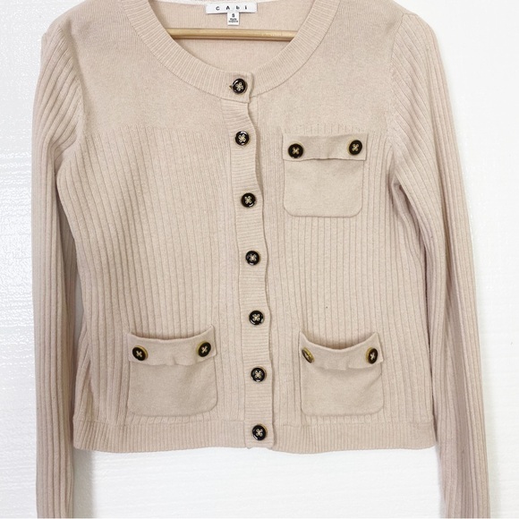 Cabi Cardigan Sweater Cream Work Professional Beige Pockets Buttons Size medium - Picture 2 of 9
